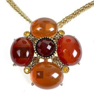Ann Taylor Gold, Orange, Burgundy Cabachon brooch w/ Pen and Pendant Attachments